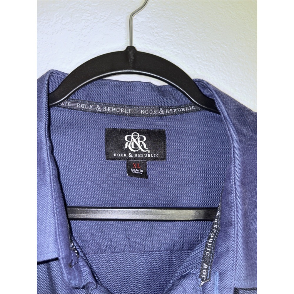Men's Button Down Shirts XL, Rock Republic, Long Sleeve Cotton Blue Roll Tab - Picture 2 of 8